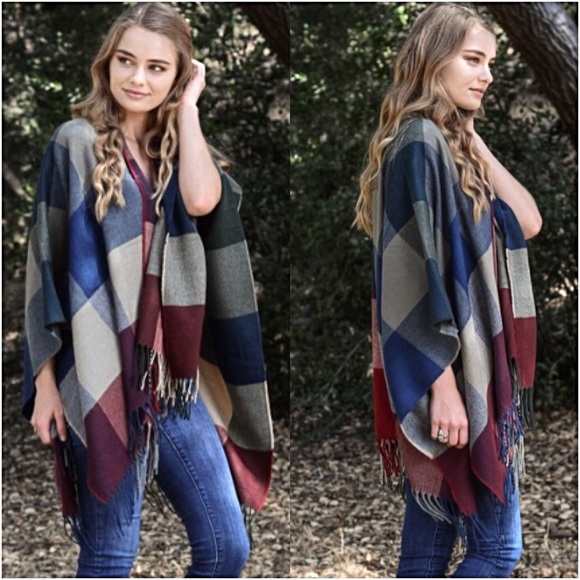 Boho Ruana Kimono Poncho Shawl Scarf Wrap OSFM - Picture 2 of 6